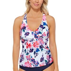 Island Escape Monterey Ruched Printed Convertible Swim Tankini Size 10 16212